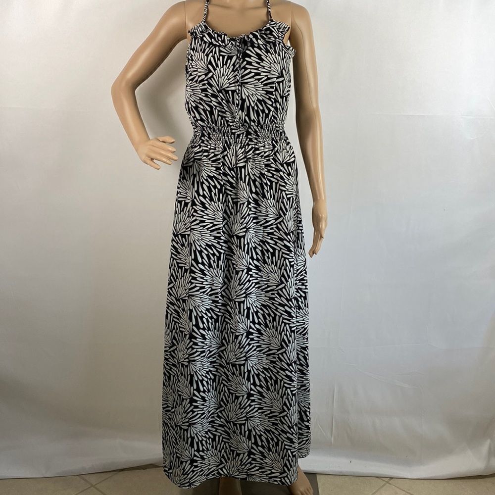 Banana Republic black & white printed elastic waist sleeveless maxi dress size 4